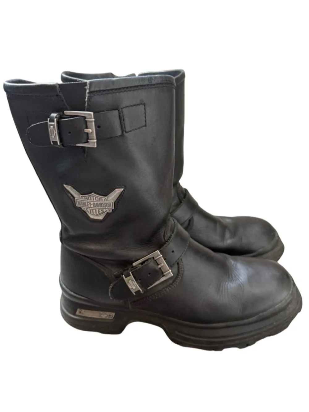 Harley Davidson Black Leather Motorcycle Boots with Buckle Accent Size 8.5 Wide